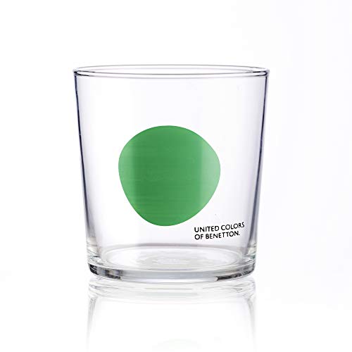 UNITED COLORS OF BENETTON. BE065 Set 3 Piezas: Jarra de Vidrio 108 2 Vasos 35 cl, Cristal, Puntos