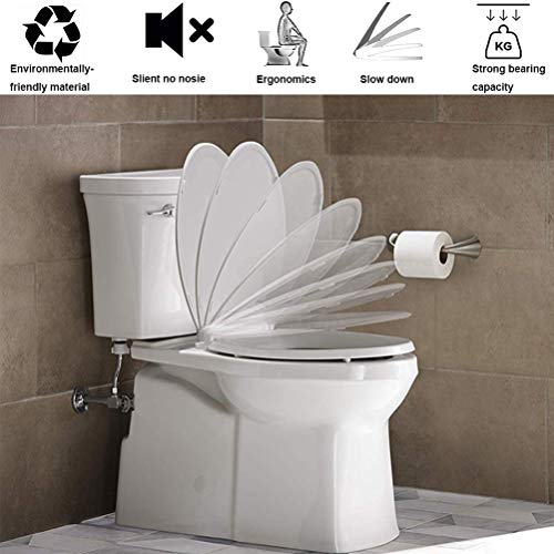 universal Tapa de wc, Asiento de inodoro con cierre suave y lenta, Freno de Plástico Duro en Forma de D de Color Blanco Liberación rápida, fácil de limpiar.y fácil instalación / eConnect-EU