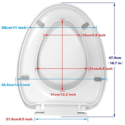 universal Tapa de wc, Asiento de inodoro con cierre suave y lenta, Freno de Plástico Duro en Forma de D de Color Blanco Liberación rápida, fácil de limpiar.y fácil instalación / eConnect-EU