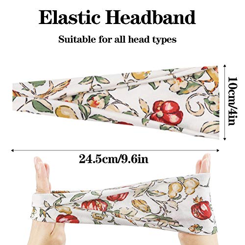 upain 6 Piezas Diademas Elásticas Boho Yoga Banda Boho Flor Vintage Impreso Anchas Diadema Bandas de Pelo Turbante Cinta de Pelo para Mujeres y Niñas