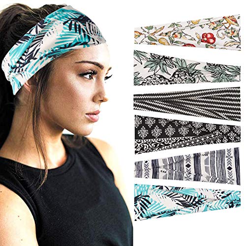 upain 6 Piezas Diademas Elásticas Boho Yoga Banda Boho Flor Vintage Impreso Anchas Diadema Bandas de Pelo Turbante Cinta de Pelo para Mujeres y Niñas