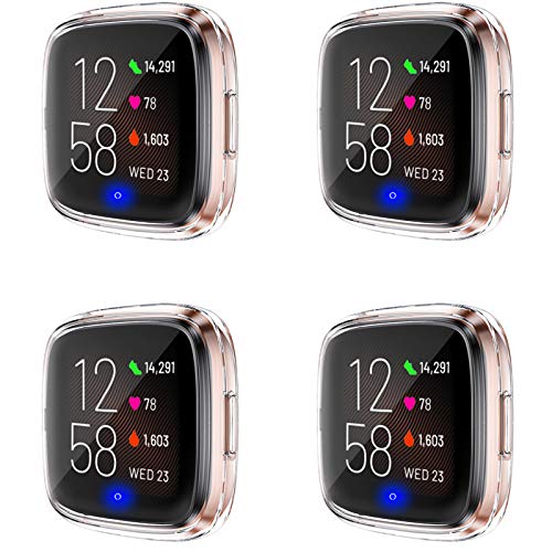 Upeak 4 Pack Funda Compatible con Fitbit Versa 2 Protector Pantalla, Estuche de Cobertura Completa de TPU Suave Solo Compatible con Fitbit Versa 2, 4 Claro