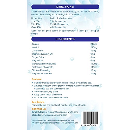 Uploria Pet World Comprimidos Calmantes para Perros 120 Comprimidos con Sabor A Pollo Relajante De Acción Rápida & Alivio De La Ansiedad para Perros Ansiosos