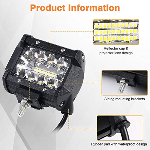 URAQT Focos LED Tractor, 60W Faro Trabajo Led 4 Pulgadas, 2pcs Superbrillantes LED Faros de Trabajo, Luz antiniebla para Camiones Todo Terreno, Pickup, ATV, SUV, Barco