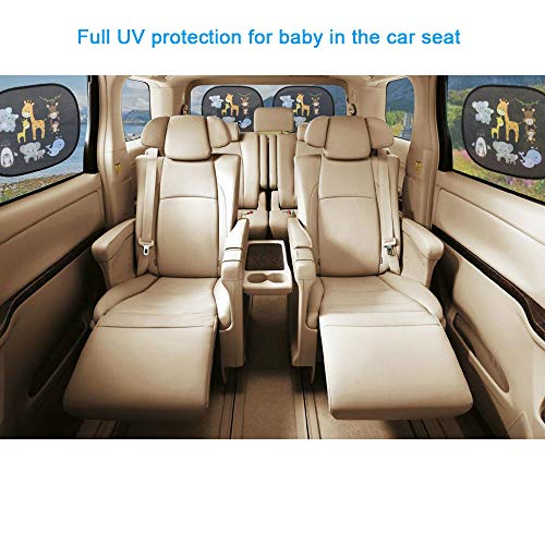 URAQT Parasol de Coche Infantil con Protección UV, 2Pcs Parasol Coche Infantil Lateral, Autoadhesivo, para Proteger del Sol a Bebés y Mascotas, Parasol coche Bebé de Animales de Safari, Animal
