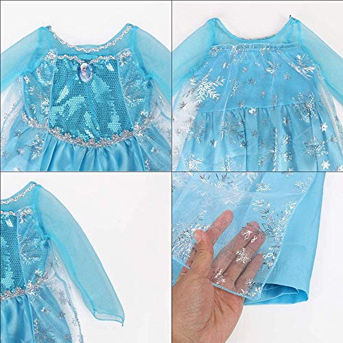 URAQT Vestido de Princesa Elsa, Reina Frozen Disfraz Elsa Vestido Infantil Niñas Costume Azul Cosplay de Disney Disfraz de Halloween, Cumpleaños, Carnaval y la Fiesta (150) Azul