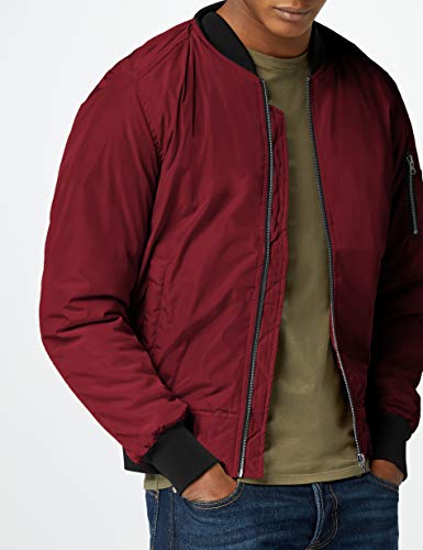 Urban Classics Cazadora de Hombre Chaqueta Bomber de Estilo Urbano, en Burdeos con Cuello, Cintura y Puños Negros a Contraste, Cierre con Cremallera, burgundy/black, 3XL
