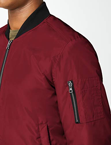 Urban Classics Cazadora de Hombre Chaqueta Bomber de Estilo Urbano, en Burdeos con Cuello, Cintura y Puños Negros a Contraste, Cierre con Cremallera, burgundy/black, 3XL