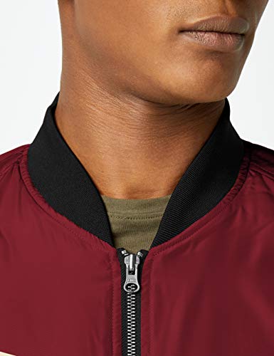 Urban Classics Cazadora de Hombre Chaqueta Bomber de Estilo Urbano, en Burdeos con Cuello, Cintura y Puños Negros a Contraste, Cierre con Cremallera, burgundy/black, 3XL