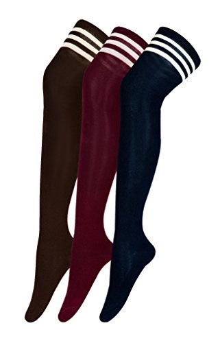 Urban GoCo Calcetines Hasta la Rodilla Algodón Medias Mujer Rayure Piernas Calientes-Conjunto de 3 pares (Modelo B)