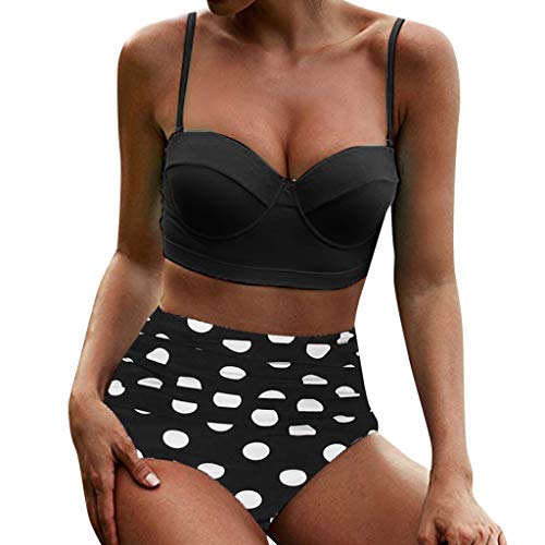 URIBAKY Traje De BañO De Verano para Mujer Bikini De Dos Piezas con Estampado De Punto Sujetador Bandeau Y Color SóLido Braguitas Traje De BañO Ropa De Playa CóModa