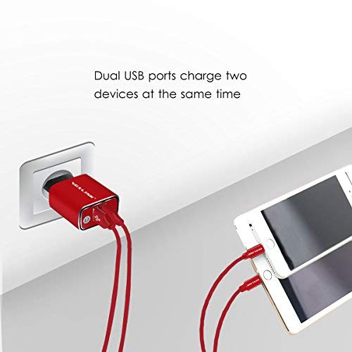 USB Cargador de Viaje con 2 Puertos Cargador Movil Universal, Aleación de Aluminio USB Adaptador para Huawei, Xiaomi, iPad, iPhone, Samsung,Teléfonos Inteligentes, Tabletas, MP3 y Otros (Rojo)