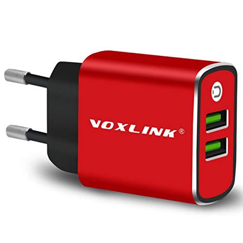 USB Cargador de Viaje con 2 Puertos Cargador Movil Universal, Aleación de Aluminio USB Adaptador para Huawei, Xiaomi, iPad, iPhone, Samsung,Teléfonos Inteligentes, Tabletas, MP3 y Otros (Rojo)
