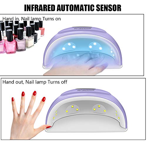 UV LED lámpara secador de uñas para esmalte de uñas de gel, juego de luces de uñas con lima de uñas con sensor automático 3 modo de temporizador, luz de uñas portátil profesional 54 W (púrpura)