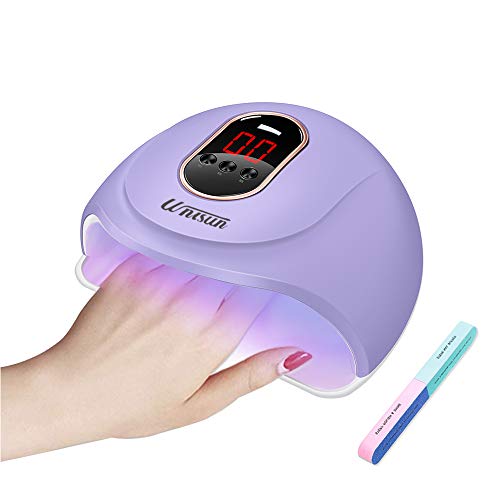 UV LED lámpara secador de uñas para esmalte de uñas de gel, juego de luces de uñas con lima de uñas con sensor automático 3 modo de temporizador, luz de uñas portátil profesional 54 W (púrpura)