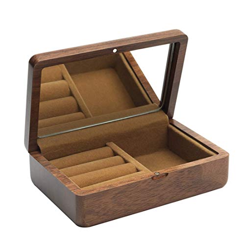 Uziqueif Joyero de Viaje de Madera Maciza Pendientes del Perno Prisionero de la Mano de la joyería del Anillo de Almacenamiento portátil Caja de Joyas de Dolor no Caja compacta sólida Madera,F