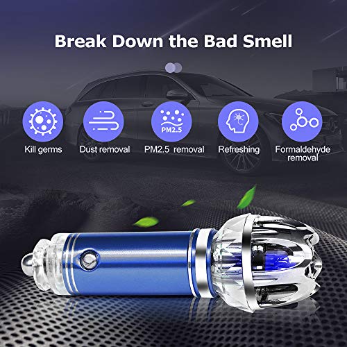 VADIV Purificador de Aire Ionizador para Coche 12V, Desodorante Purificador Ionizador Portátil Elimina el Humo, Olor de Mascotas, Polvo- Azul (sin Perfume)