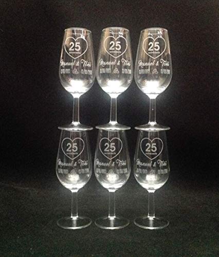 Vasos Catavinos Grabados y Personalizados con Texto, Dibujo, Logo (6 Unidades)