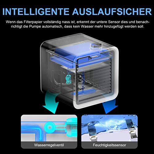 VAZILLIO 3 en 1 Mini Enfriador de Aire, Aire Acondicionado Portátil, Humidificador con Mango, refrigerador de Aire para Trabajo y hogar (Azul Claro)