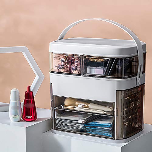 VBARV Caja de Acabado de Escritorio de cosméticos: Vitrina de Almacenamiento de Joyas y cosméticos, con Espejo de Maquillaje con iluminación LED, Muy Adecuado para el baño y el tocador