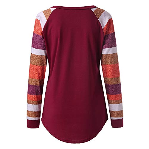 VECDY Lactancia Maternidad para Mujer Camisa, Ropa Premamá Maternidad De Enfermería A Rayas Manga Larga Cuello Redondo Amamantamiento Tops T-Shirt Casual 2019 Oferta （Rojo，L）