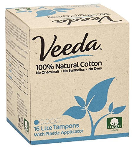 Veeda, 100% Natural Cotton Tampon with Plastic Applicator, Lite, 16 Tampons