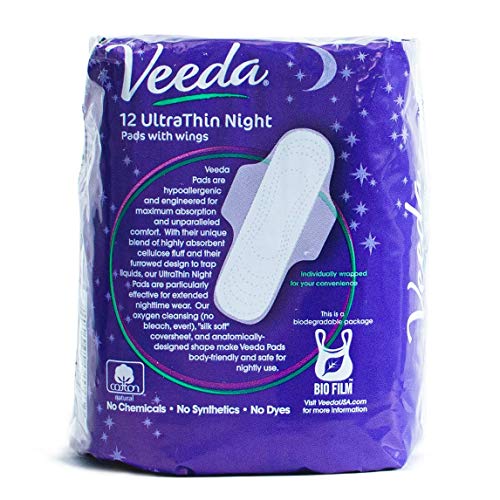 Veeda - Compresas higiénicas ultradelgadas y superabsorbentes de algodón natural