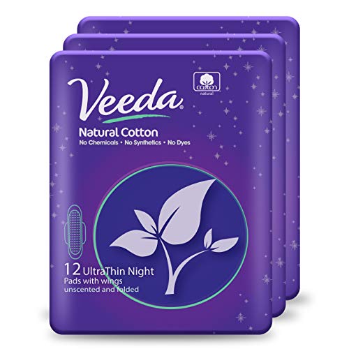 Veeda - Compresas higiénicas ultradelgadas y superabsorbentes de algodón natural