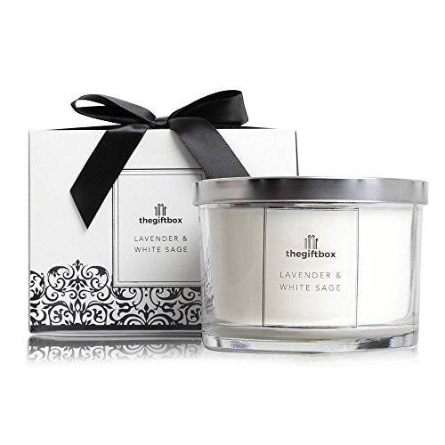 Vela perfumada grande de lavanda y salvia blanca, con tapa brillante, cinta de caja de regalo, velas perfumadas para mujeres, grandes regalos para ella o regalos perfectos para mujer.