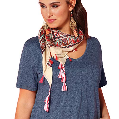 VENCA Pañuelo con borlas mujer by VencaStyle - 027192,ESTAMPADO CRUDO/MARRÓN,UNICA