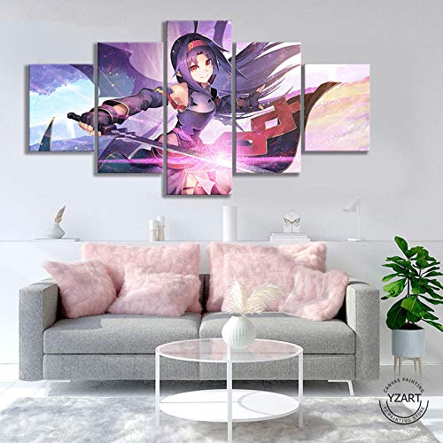 VENDISART,Impresiones sobre Lienzo,Modular Decoración De Pared Póster,5 Piezas Cuadro,Sword Art Online Madres Rosario Konno Yuuki,con Marco,Talla:150 * 80Cm
