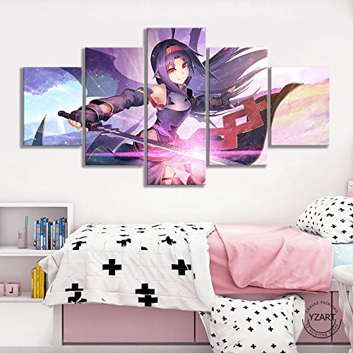 VENDISART,Impresiones sobre Lienzo,Modular Decoración De Pared Póster,5 Piezas Cuadro,Sword Art Online Madres Rosario Konno Yuuki,con Marco,Talla:150 * 80Cm