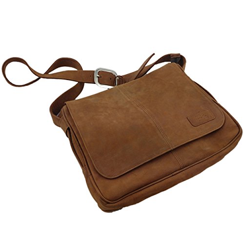 Venetto - Maletín de Piel con Correa para el Hombro para MacBook, marrón (Marrón) - Dokumententasche aus Leder Unisex
