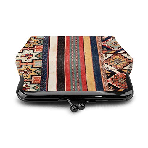 Venta Antiguo Marruecos Norte de África Flatweave Alfombra Monedero Cambio de Cuero Billetera Beso Cierre Mini Cosméticos Bolsas de Maquillaje para Mujeres y Niñas