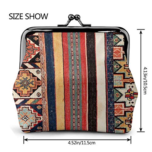 Venta Antiguo Marruecos Norte de África Flatweave Alfombra Monedero Cambio de Cuero Billetera Beso Cierre Mini Cosméticos Bolsas de Maquillaje para Mujeres y Niñas