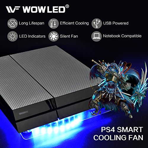 Ventilador Wowled con LED RGB, por USB, soporte refrigerador para PS4, Playstation 4, accesorio con minicontrolador para consola o portÃ¡til