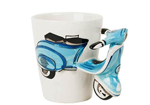 Vespa Taza de Café Cerámica Hecho a Mano 8oz Azul (10cm x 8cm)
