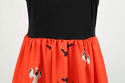 Vestido de Fiesta de Noche de Ama Casa Halloween de Los Años 50 de Manga Larga Vintage para Mujeres Cuello V Vestido de Cóctel Clásico Vendimia de Las Mujeres Vestidos(XXL,Naranja)