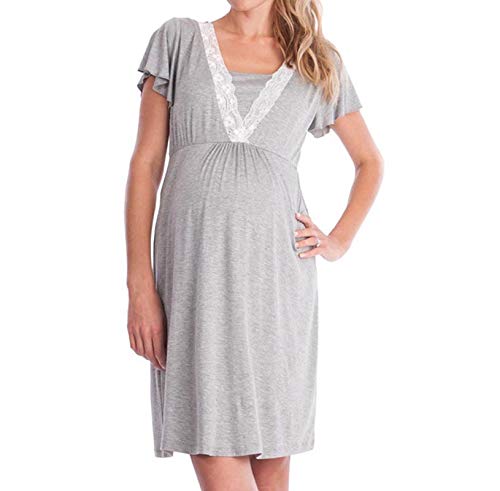 Vestido de Lactancia Maternidad de Noche Camisón Mujeres Embarazadas Ropa de Dormir Premamá Pijama Verano Encaje