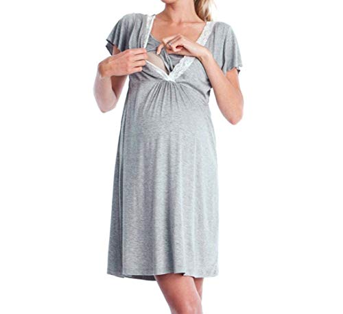 Vestido de Lactancia Maternidad de Noche Camisón Mujeres Embarazadas Ropa de Dormir Premamá Pijama Verano Encaje