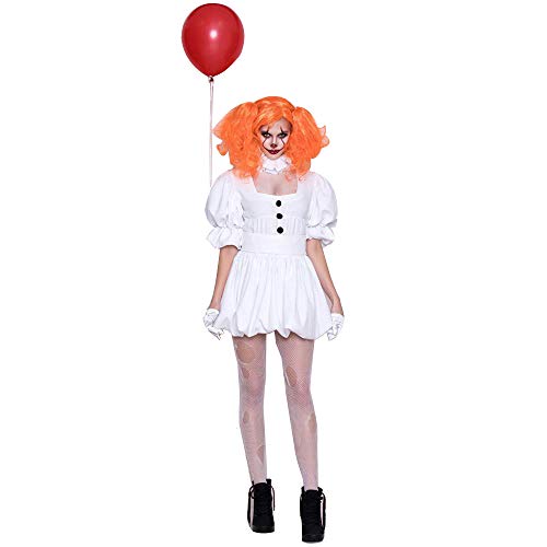 Vestido de Payaso Sexy para Mujeres Adultas, Fantasía de Halloween Payaso de Vampiro para Damas Cosplay Ropa para Carnaval Halloween Fiesta de Baile Maquillaje Blanco