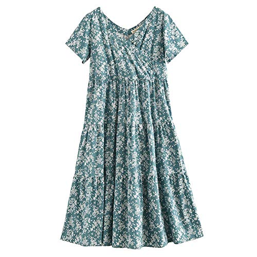 Vestido floral de verano para mujer, cuello en V, con temporizador, para verano
