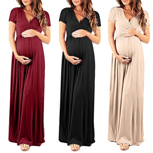 Vestidos de Embarazadas Premamá Largos Fotografia Manga Corta Fiesta Verano Primavera,PAOLIAN Vestidos Maternidad de Enfermería Sujetadores Lactancia Mujer Amamantamiento Cuello V Sexy Boda