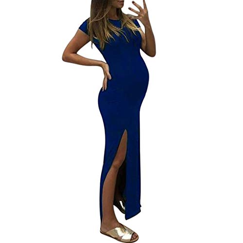 Vestidos para Mujer Cuello Redondo Moda Color Sólido Ropa premamá Mamá Slim Fit Larga Falda de Verano Cómodo Transpirables Erotica Open Fork MMUJERY