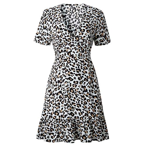 Vestidos para Mujer,Elegante Fiesta Sexys Vestidos Vestido de Cóctel Leopardo Cuello en v Vestido de Noche Vestido Moda Slim Fit Vestidos Corta Manga Corta vpass
