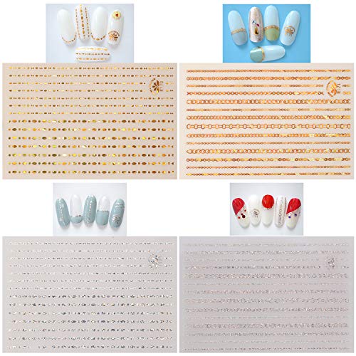 VETPW 12 Hojas Pegatinas para Uñas, Oro Plateado 3D Láser Pegatinas de Uñas Autoadhesivas, Metálico Nail Art Stickers Línea Calcomanías Uñas Etiquetas Engomadas para Decoración de Uñas Manicura DIY
