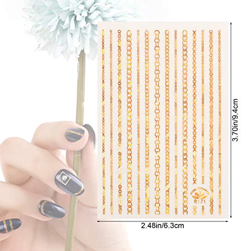 VETPW 12 Hojas Pegatinas para Uñas, Oro Plateado 3D Láser Pegatinas de Uñas Autoadhesivas, Metálico Nail Art Stickers Línea Calcomanías Uñas Etiquetas Engomadas para Decoración de Uñas Manicura DIY
