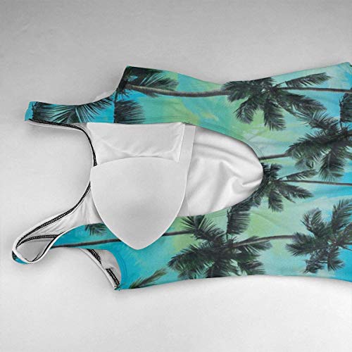 VFBGF Traje de baño para Mujer Traje de baño de una Pieza Traje de baño para Playa Green Palm Tree Printed Bathing Suit Women's Quick Dry Bath Suits U Neck Bikinis for Training-