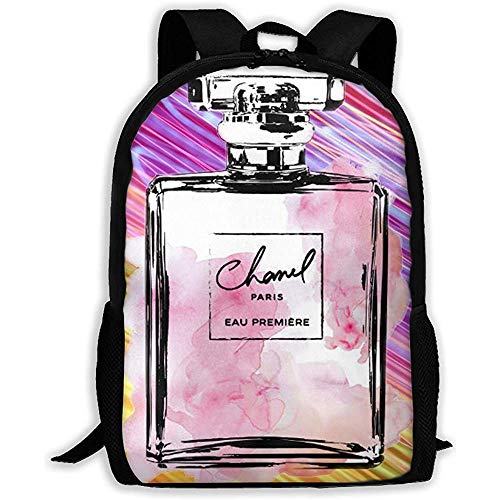 vfrtg Mochila Escolar Informal Botella de Perfume Rosa Mochila con Logotipo de París Mochilas con Estampado 3D para Hombres