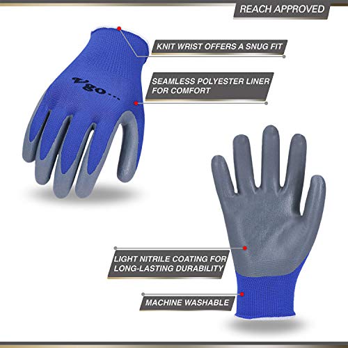 Vgo 10-Pares Guantes Nitrilo, Guantes de Jardinería y Guantes de Trabajo Multifuncionales (Azul, Talla 8/M, NT2110)